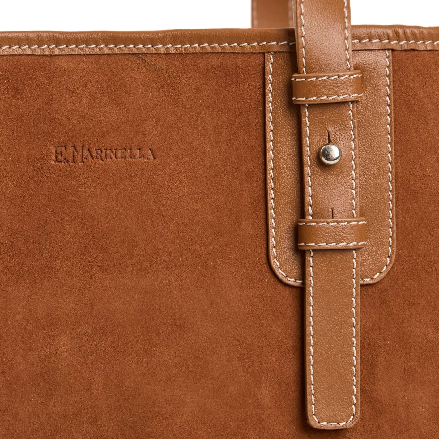 E.Marinella TOTE BAG MIDI COLOR CUOIO In suede e pelle Clearance