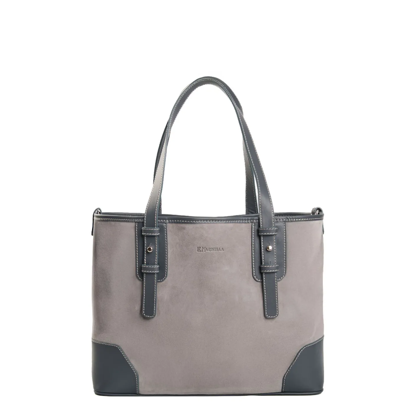 E.Marinella TOTE BAG MIDI GRIGIA In suede e pelle Sale