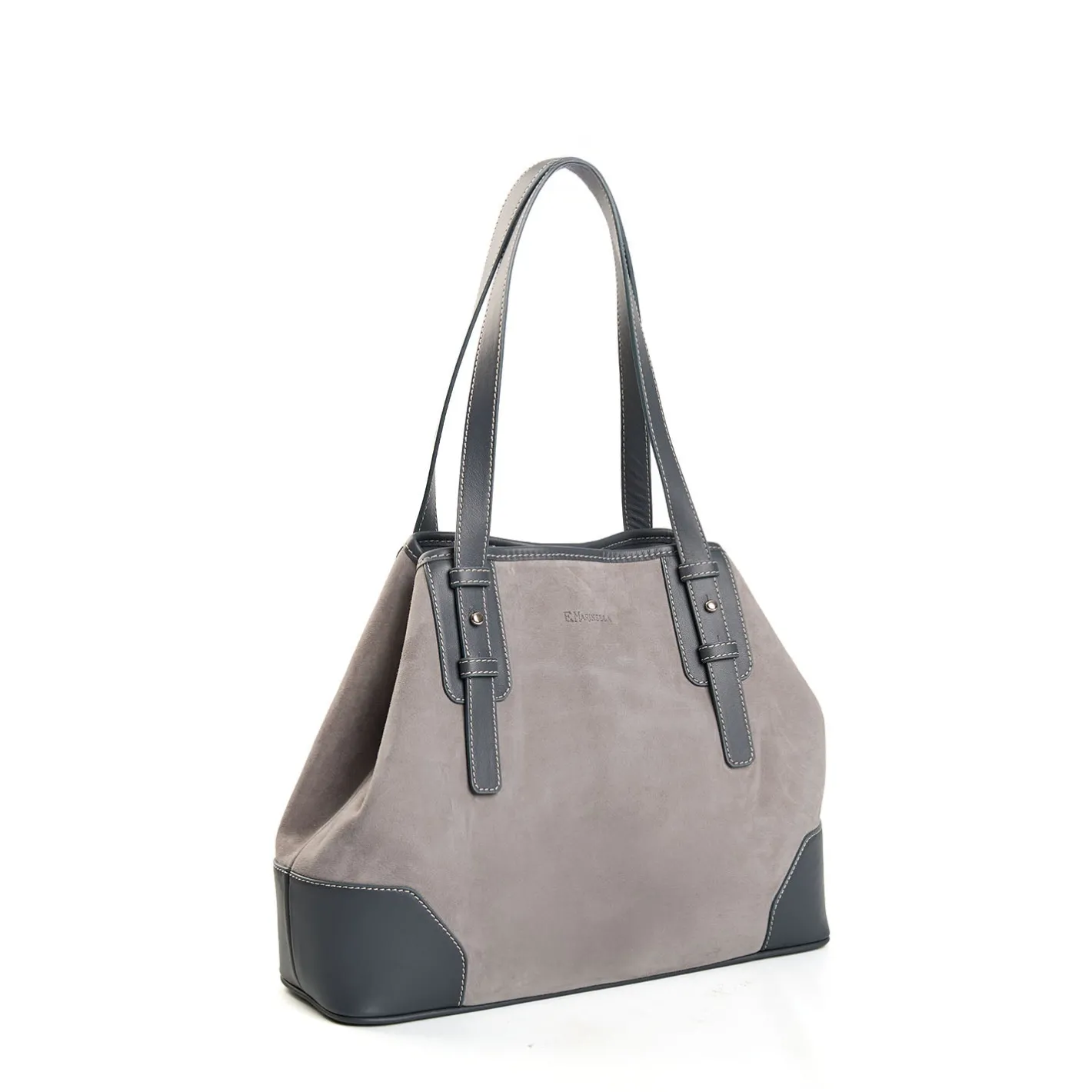 E.Marinella TOTE BAG MIDI GRIGIA In suede e pelle Sale