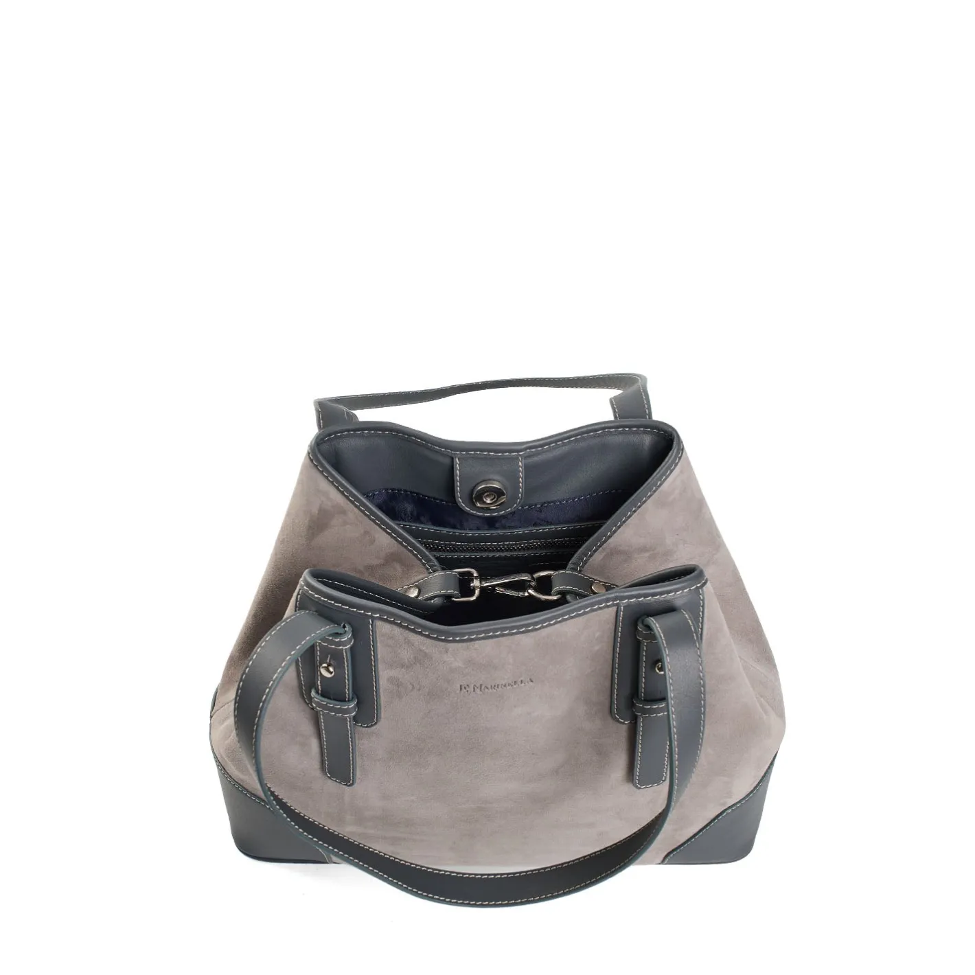 E.Marinella TOTE BAG MIDI GRIGIA In suede e pelle Sale