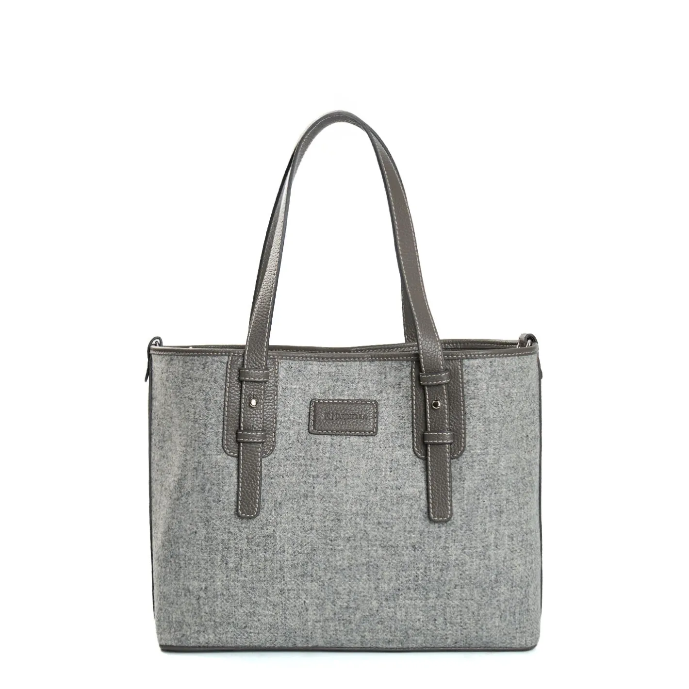 E.Marinella TOTE BAG MIDI GRIGIO CHIARO In lana e pelle Clearance