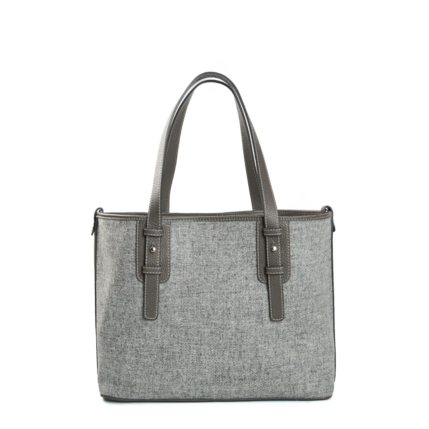 E.Marinella TOTE BAG MIDI GRIGIO CHIARO In lana e pelle Clearance