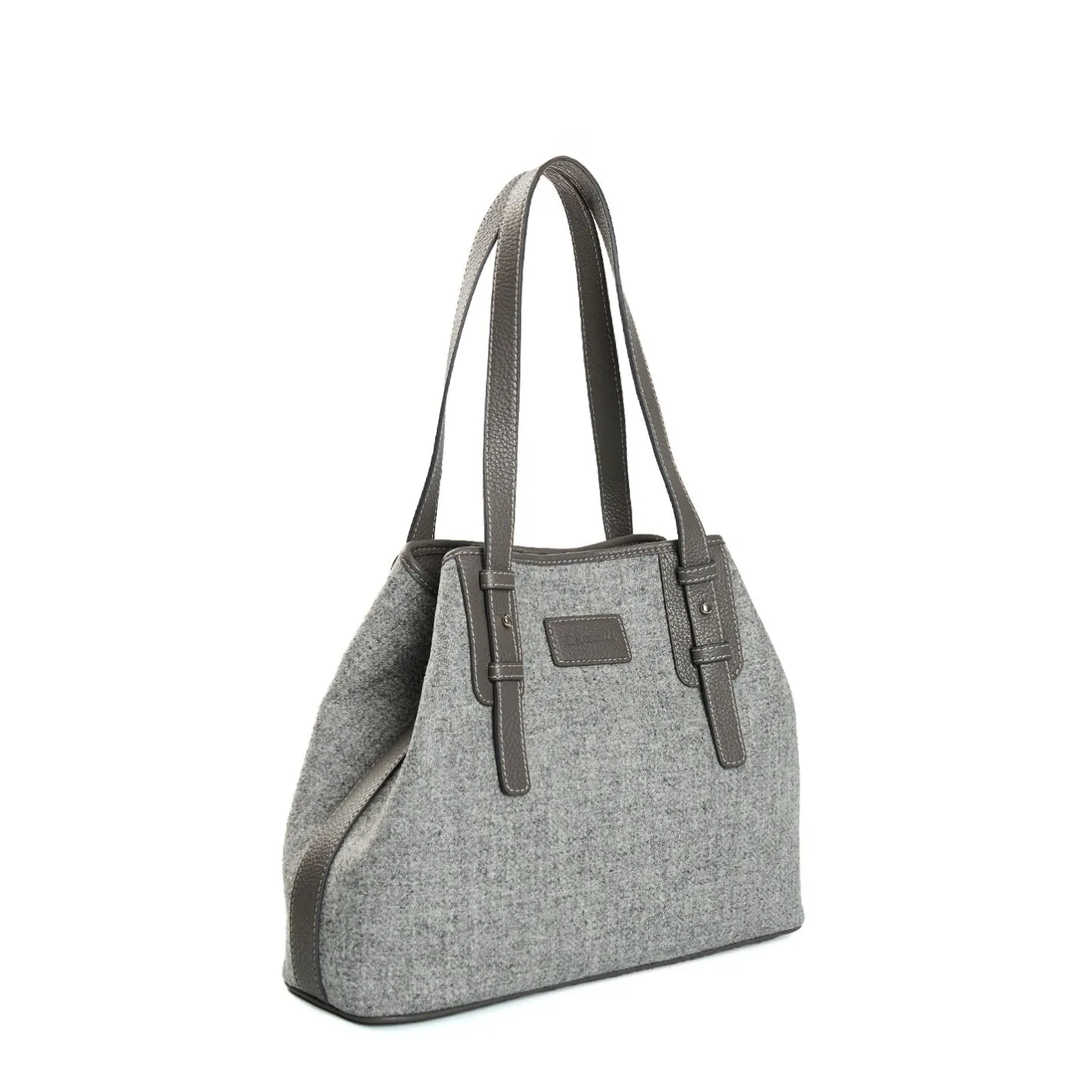 E.Marinella TOTE BAG MIDI GRIGIO CHIARO In lana e pelle Clearance