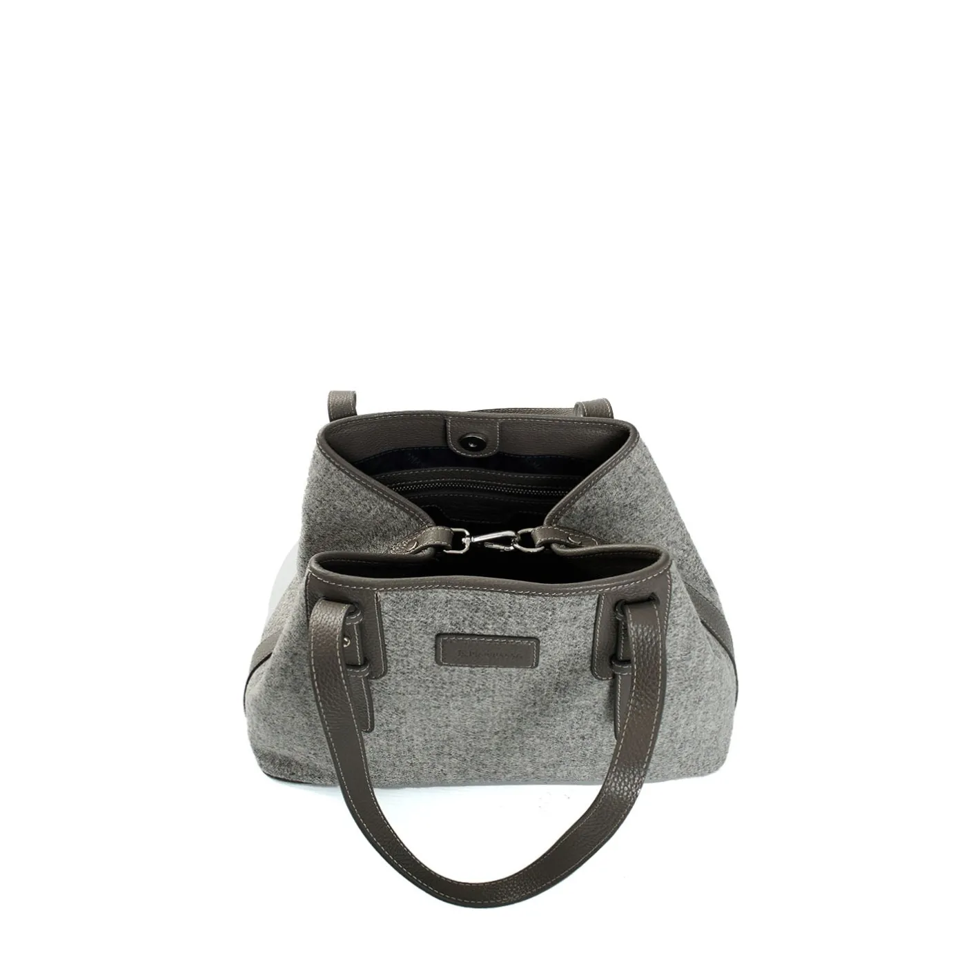 E.Marinella TOTE BAG MIDI GRIGIO CHIARO In lana e pelle Clearance