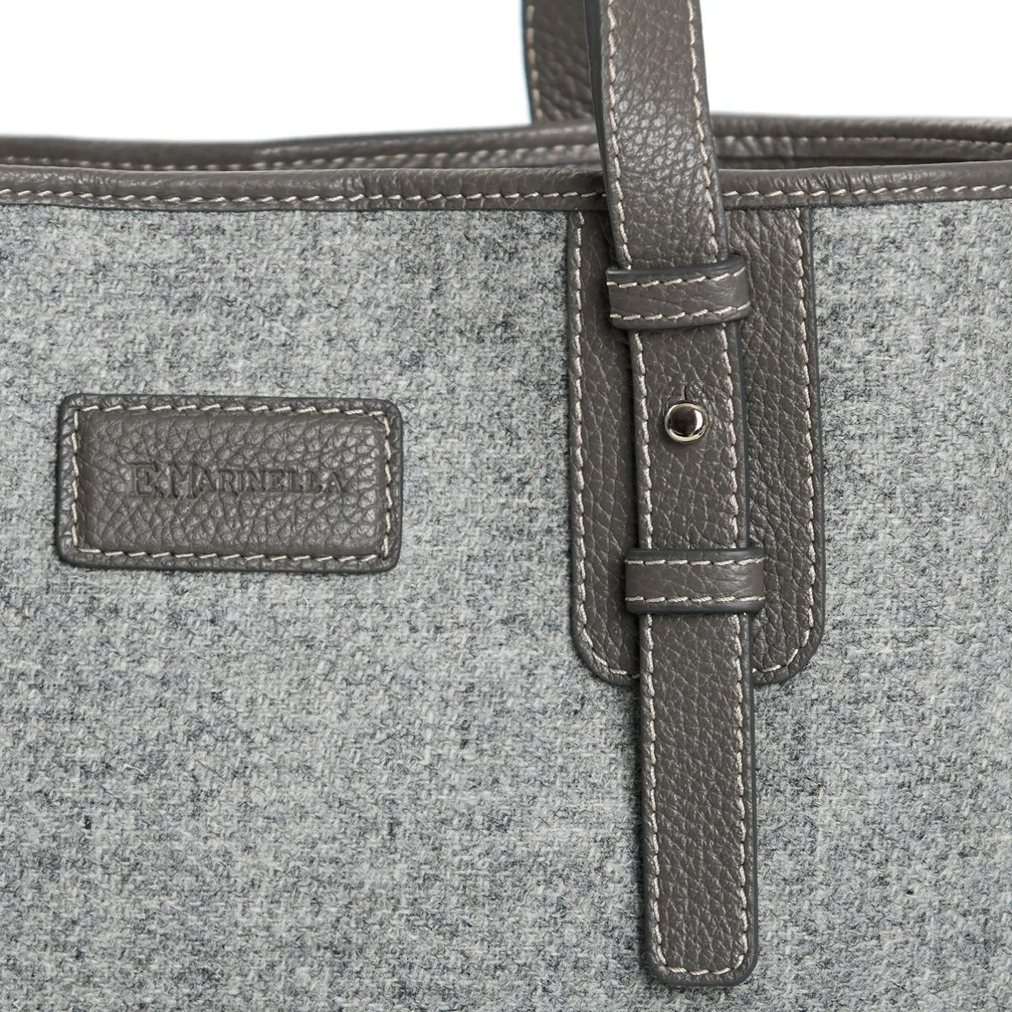 E.Marinella TOTE BAG MIDI GRIGIO CHIARO In lana e pelle Clearance