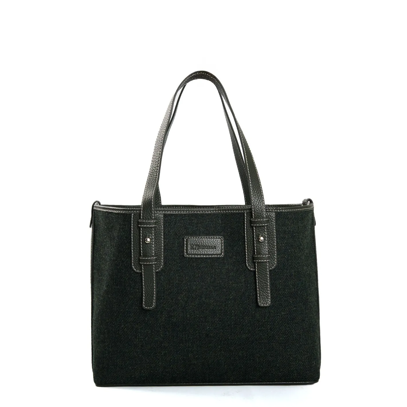 E.Marinella TOTE BAG MIDI VERDE SCURO In lana e pelle Clearance
