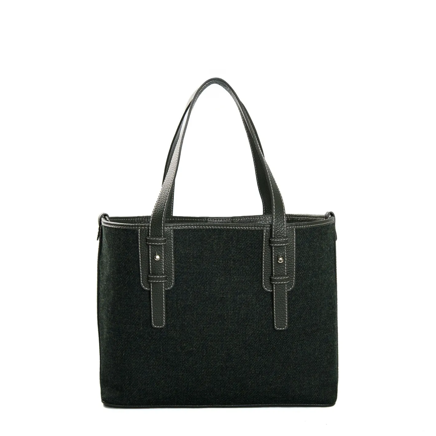 E.Marinella TOTE BAG MIDI VERDE SCURO In lana e pelle Clearance