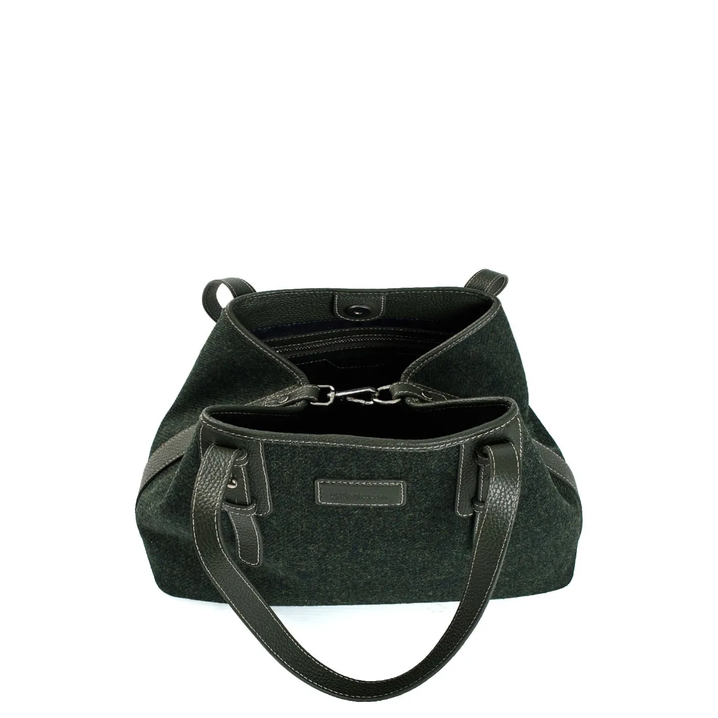 E.Marinella TOTE BAG MIDI VERDE SCURO In lana e pelle Clearance