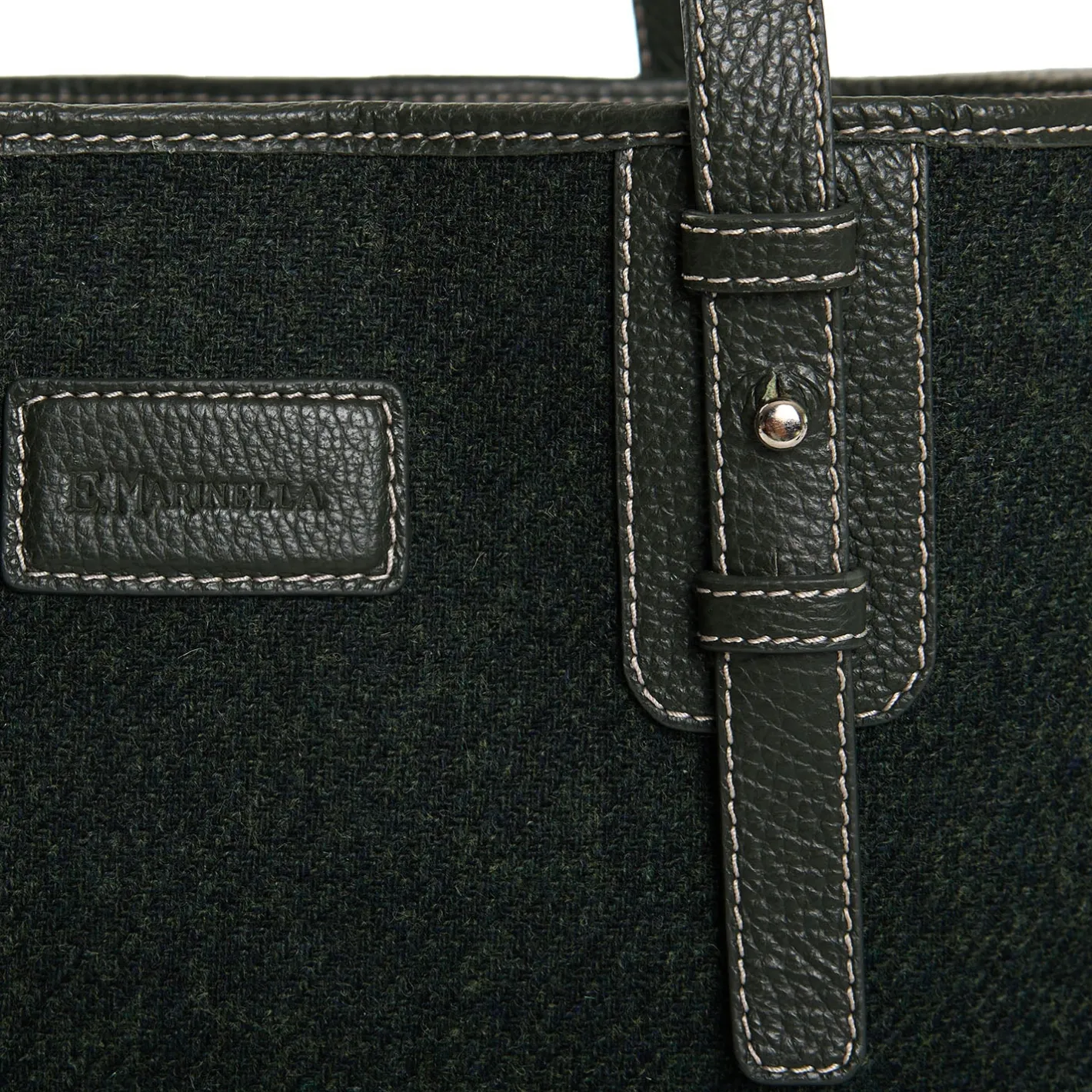 E.Marinella TOTE BAG MIDI VERDE SCURO In lana e pelle Clearance