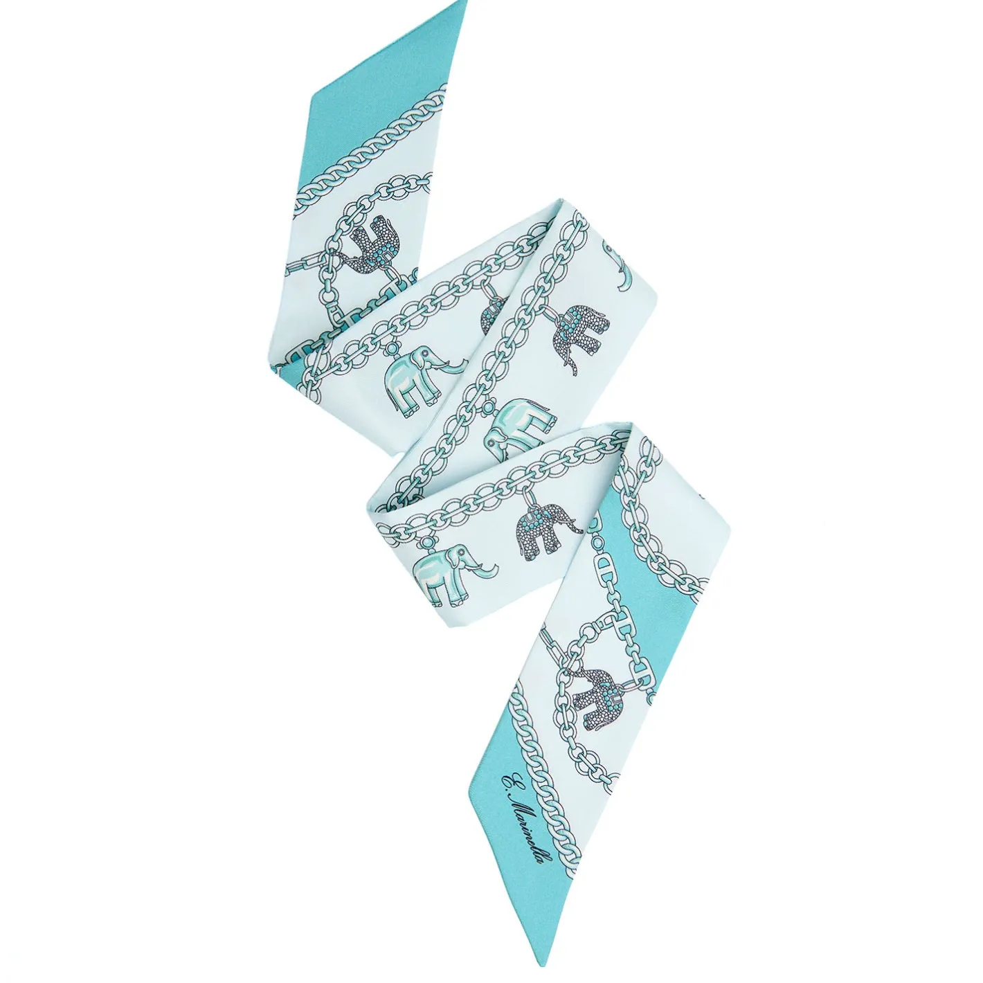 E.Marinella TWILLY IN SETA AZZURRO Lucky elephant Discount